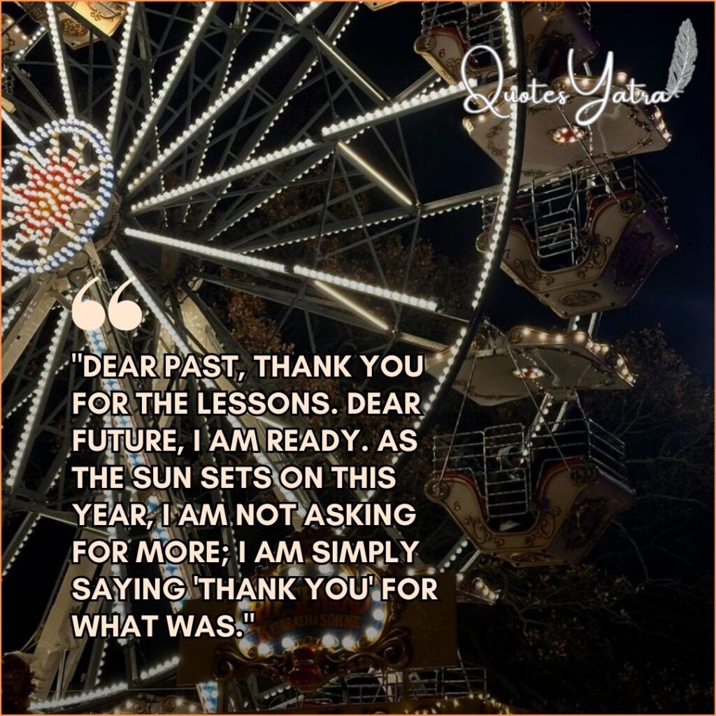 "Dear Past, thank you for the lessons..." closing thought text overlaid on an illuminated Ferris wheel at night.