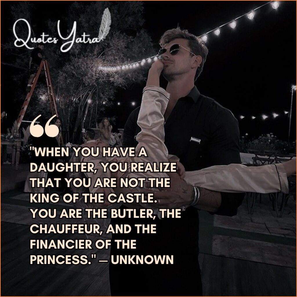 Father holding daughter like a princess - funny quotes on fatherhood and daughters about being a butler and chauffeur.