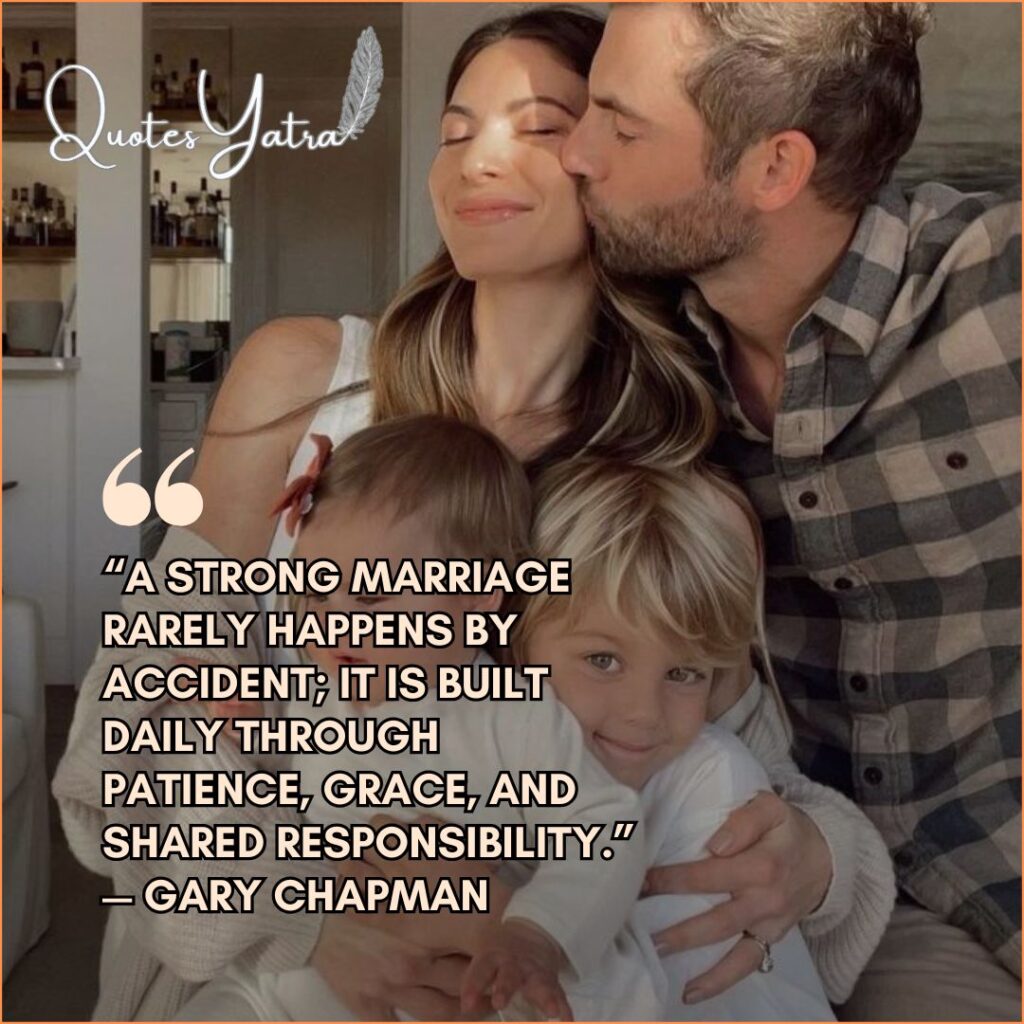 Parents embracing their two children; father kissing mother's cheek, illustrating a strong marriage and the shared responsibility that strengthens the parenting relationship.