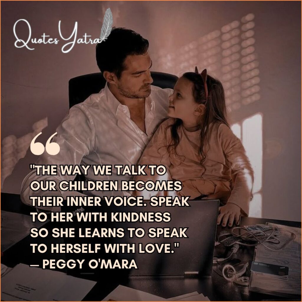 Father sitting at desk with daughter - inspirational quotes on fatherhood and daughters and the inner voice.