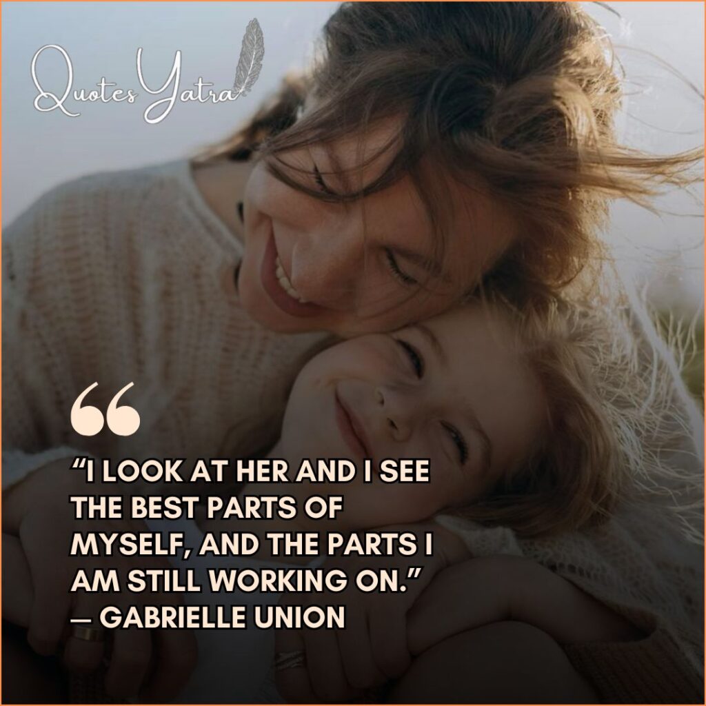 Proud mother looking at her smiling daughter with text Proud Mom Sayings