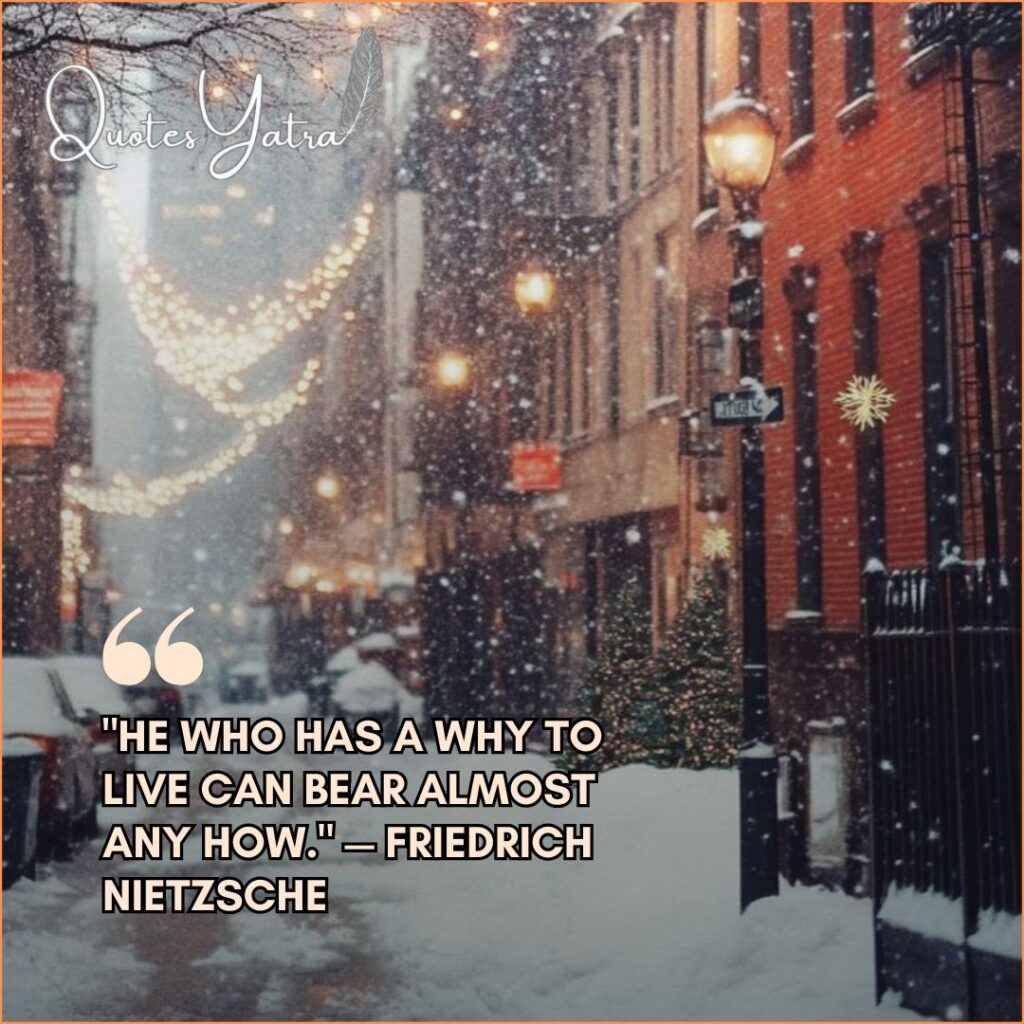 Night city street with falling snow for Short January Quotes on Resilience and Grit by Friedrich Nietzsche.
