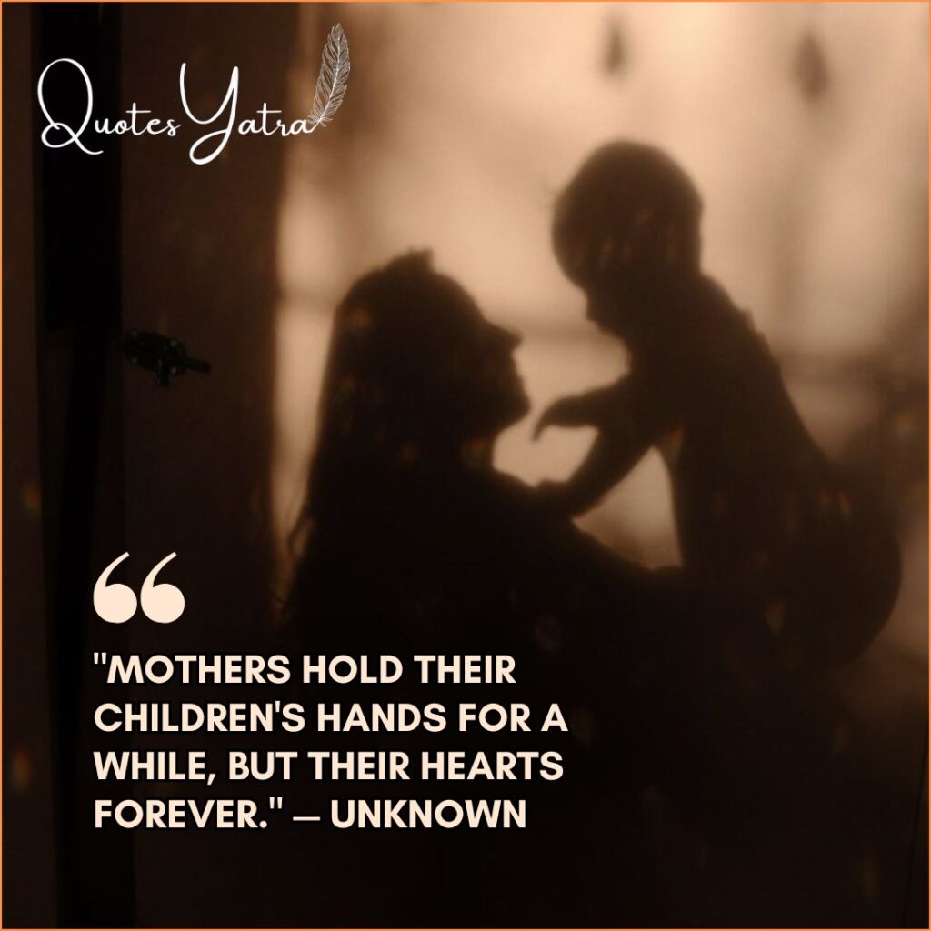 Close-up of a mother holding her baby's hand, featuring a short and sweet motherhood caption by Robert Browning stating that all love begins and ends there.