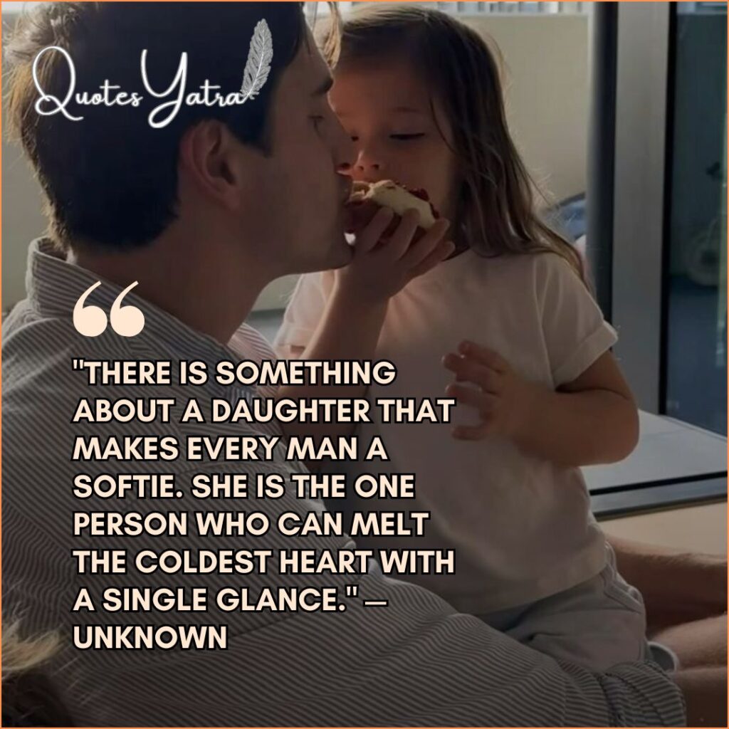 Dad kissing toddler on cheek - quotes on fatherhood and daughters about how a girl softens a man's heart.