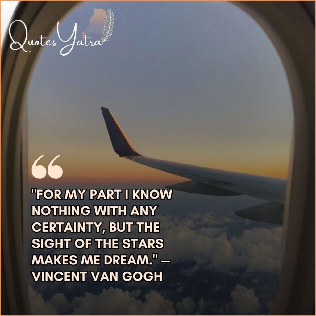 View of an airplane wing from the window at sunset with the quote "The cure for anything is salt water."