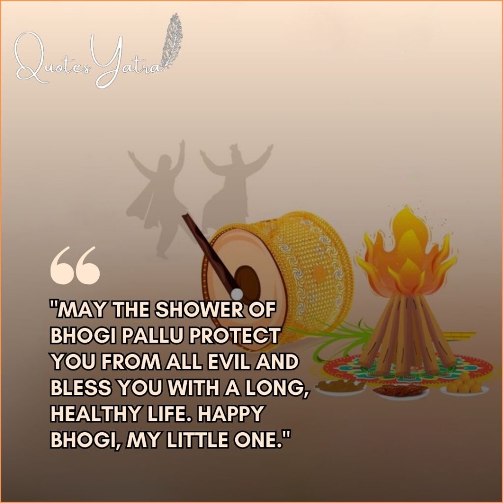 Bhogi Pallu wishes 2026 for children blessings with traditional drum and fire.