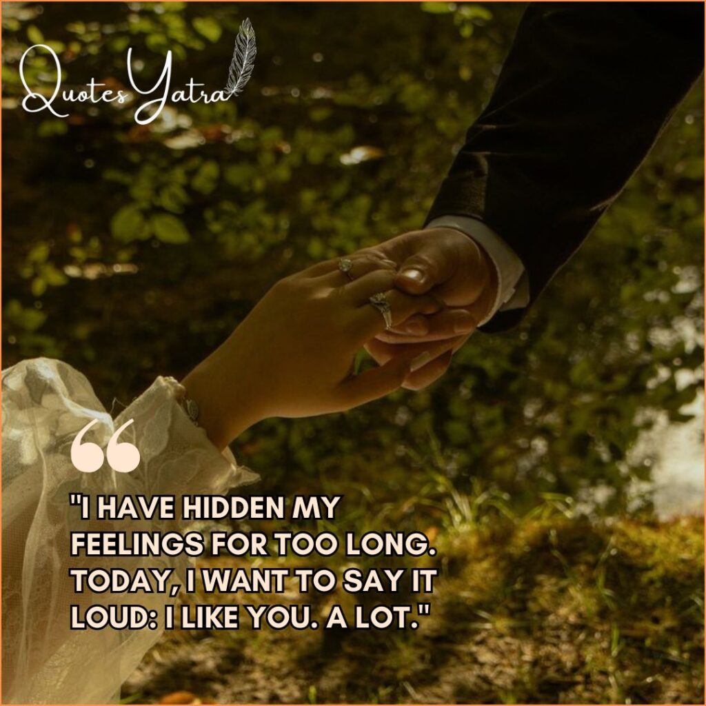 Close up of holding hands with a confession quote about hiding feelings.