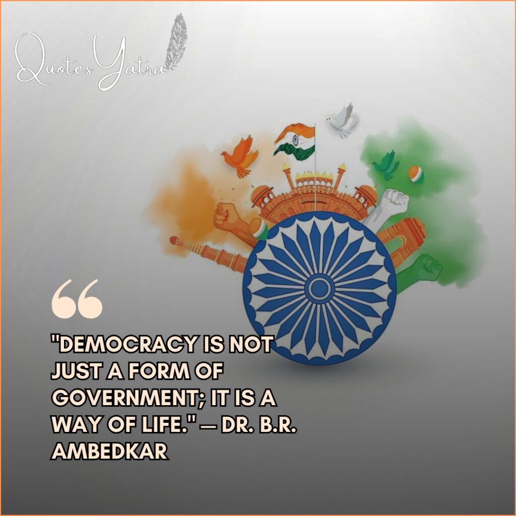 Deep Republic Day 2026 Quotes on Democracy by Dr Ambedkar with Ashoka Chakra symbol.