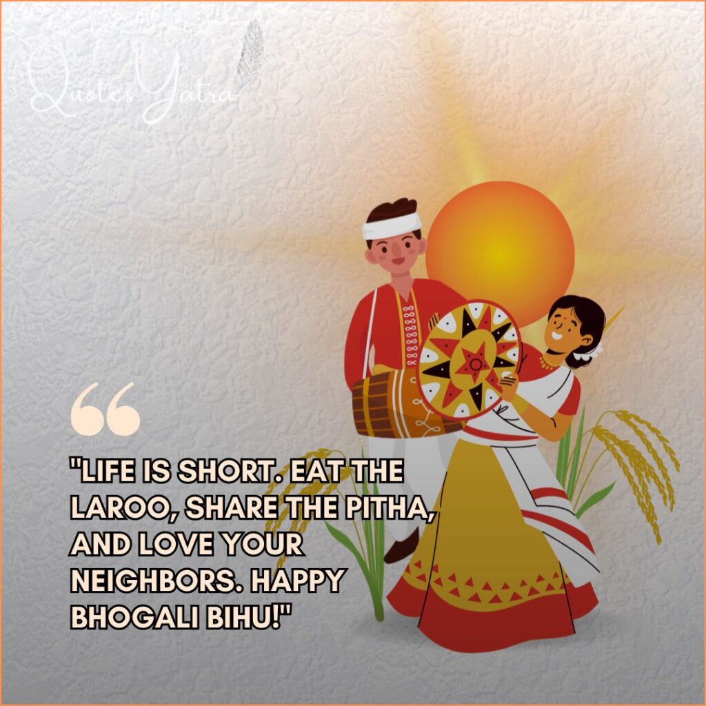 Couple holding Japi and Dhol drum celebrating the Happy Magh Bihu feast.