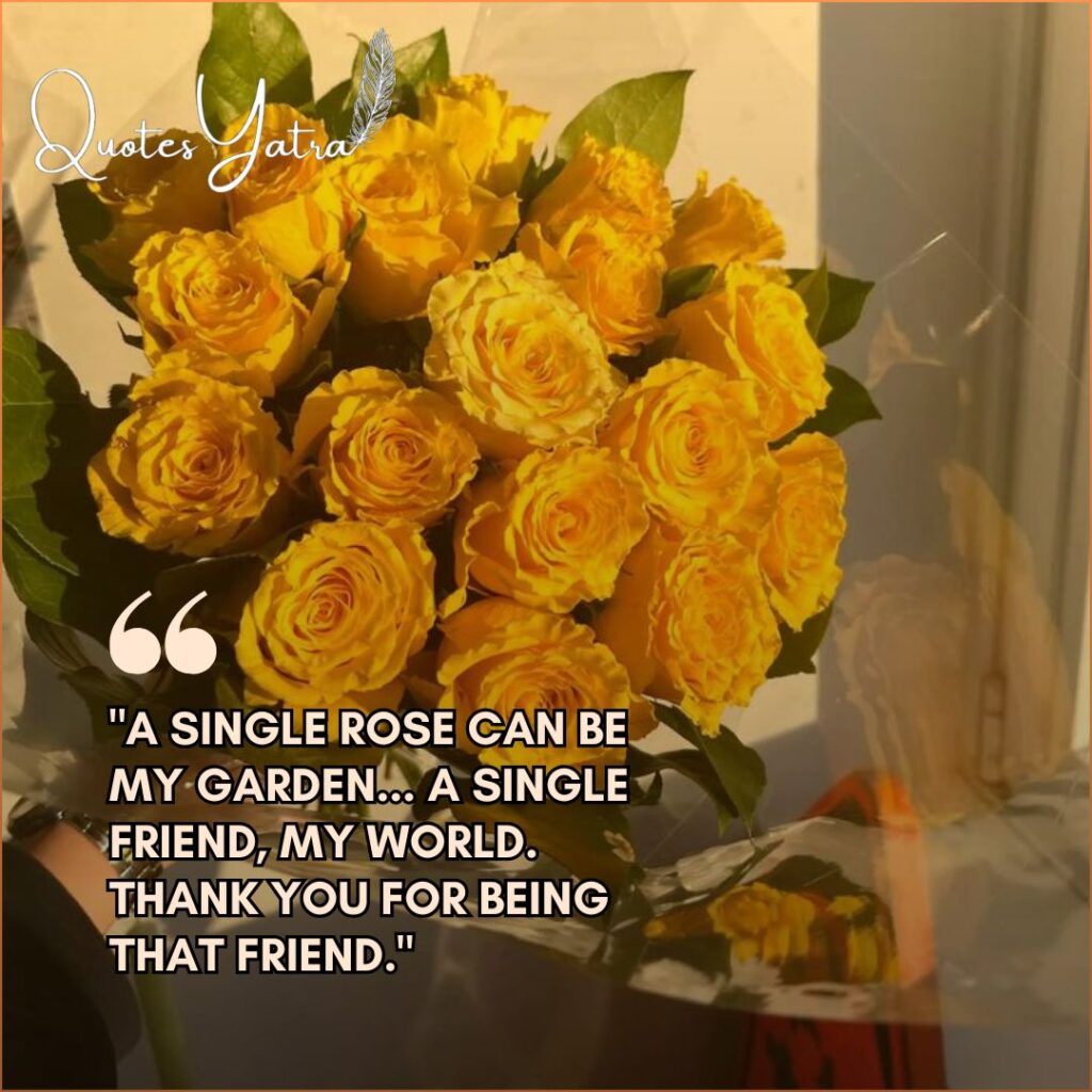 Yellow Rose Day quote for best friend showing a bright bouquet.
