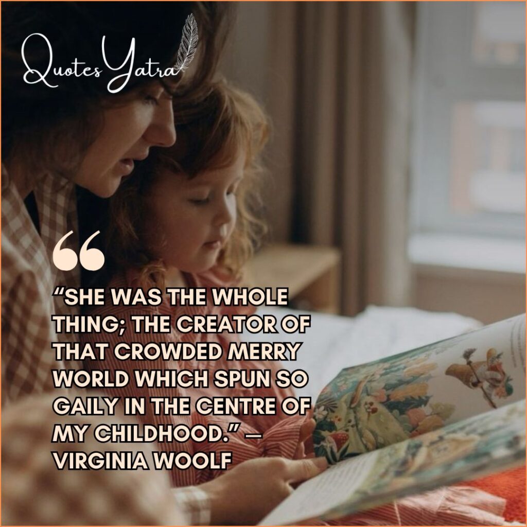 Mother reading a book with her child, symbolizing literary memory and influence.
