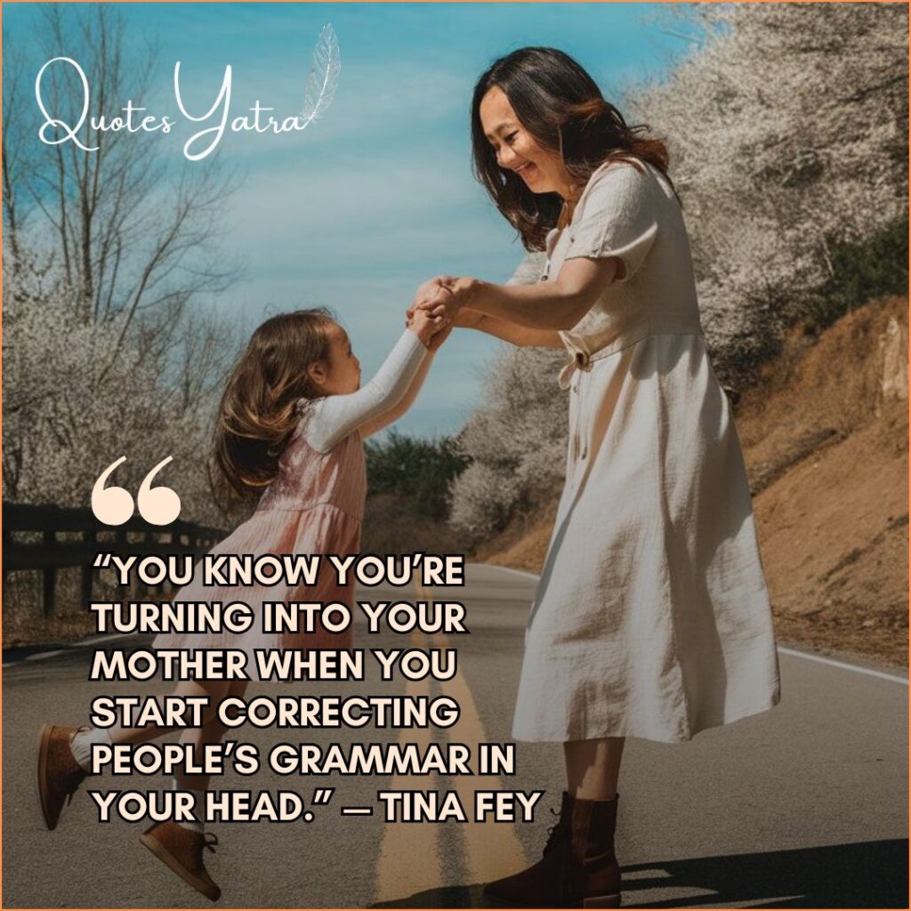 Mother and daughter holding hands and smiling, capturing playful humor and connection.