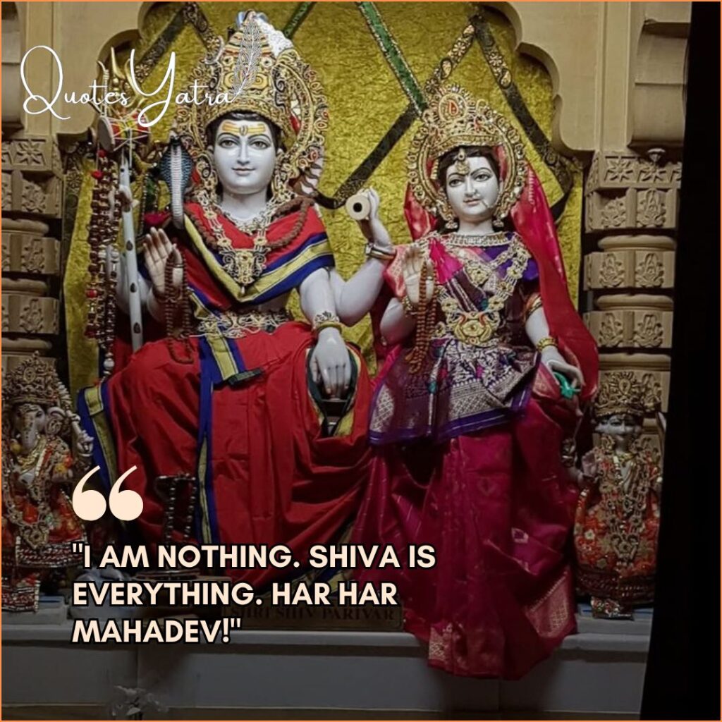 Har Har Mahadev Status featuring beautifully adorned idols of Shiva and Parvati in a temple.