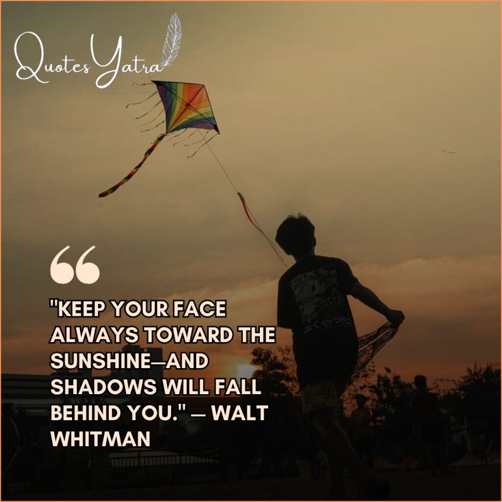 Makar Sankranti quotes on new beginnings and light 2026 with a silhouette of a boy running at sunset.