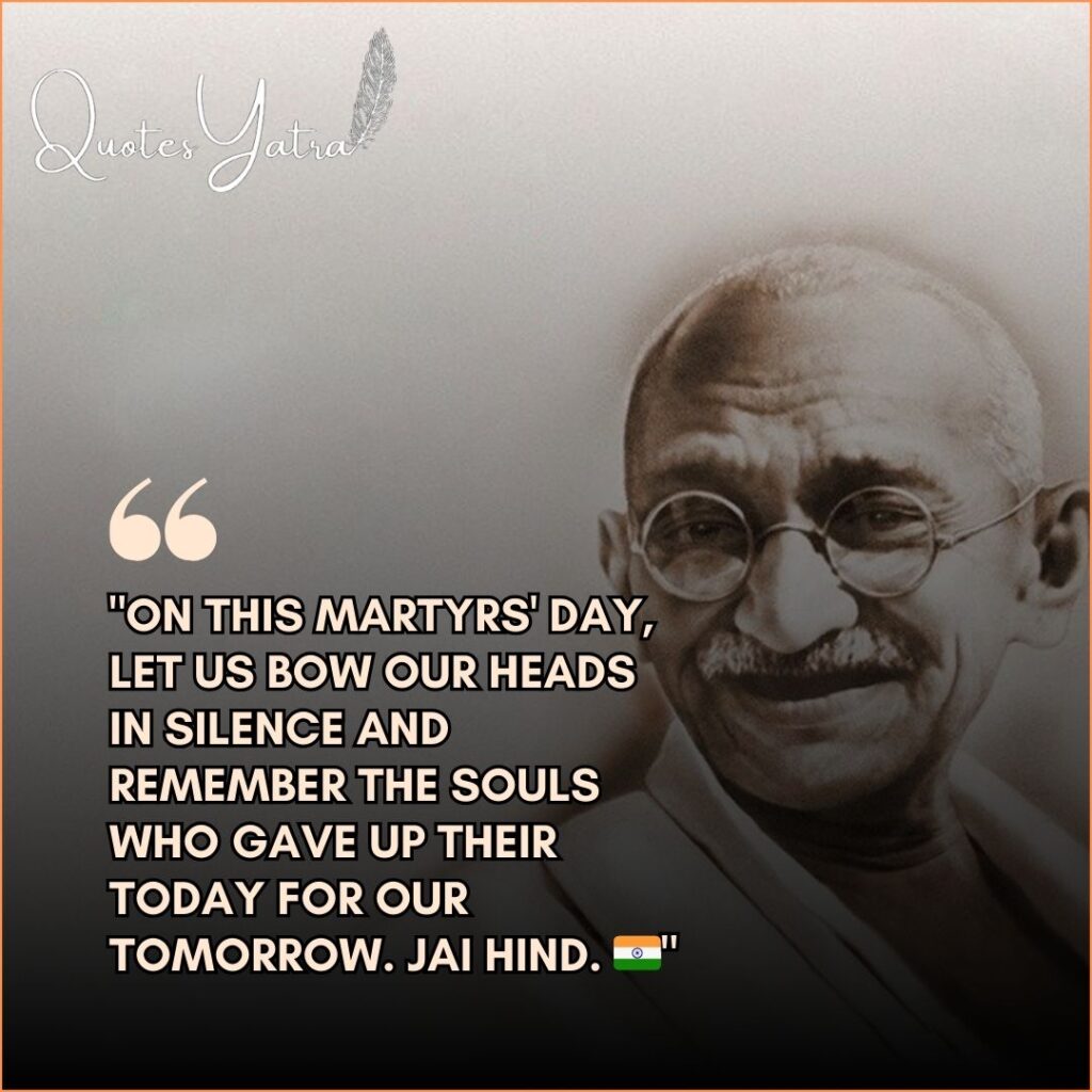 Martyrs' Day Messages for WhatsApp featuring a sepia-tone portrait of Gandhi.