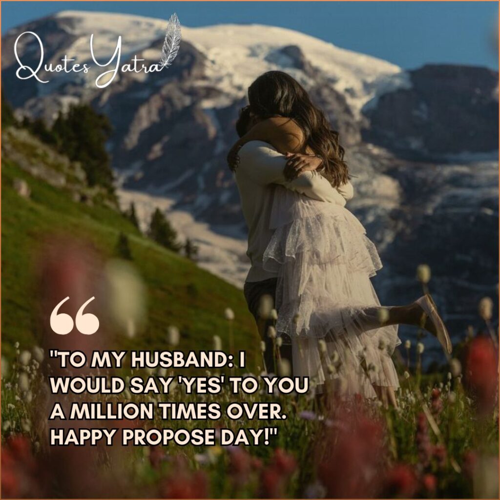 Couple hugging in mountains with a proposal wish for husband.