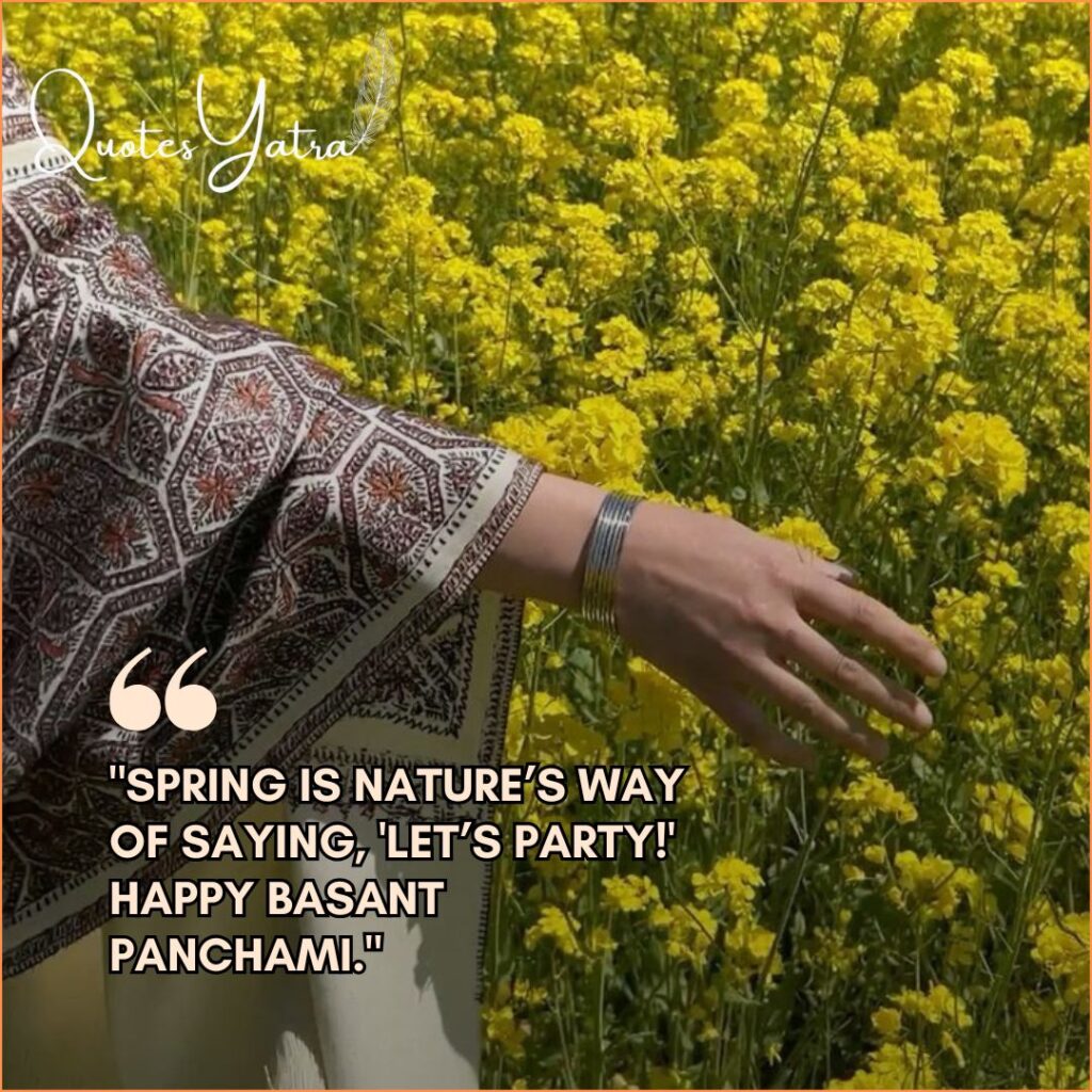 A hand touching yellow mustard flowers, serving as a background for Saraswati Puja 2026 Quotes about the arrival of spring.