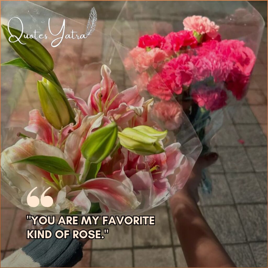 Aesthetic bouquet of pink lilies and carnations for Instagram caption.