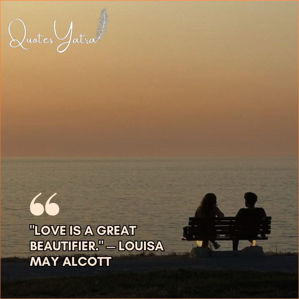 Literary love quote image with couple sitting by the sea at sunset