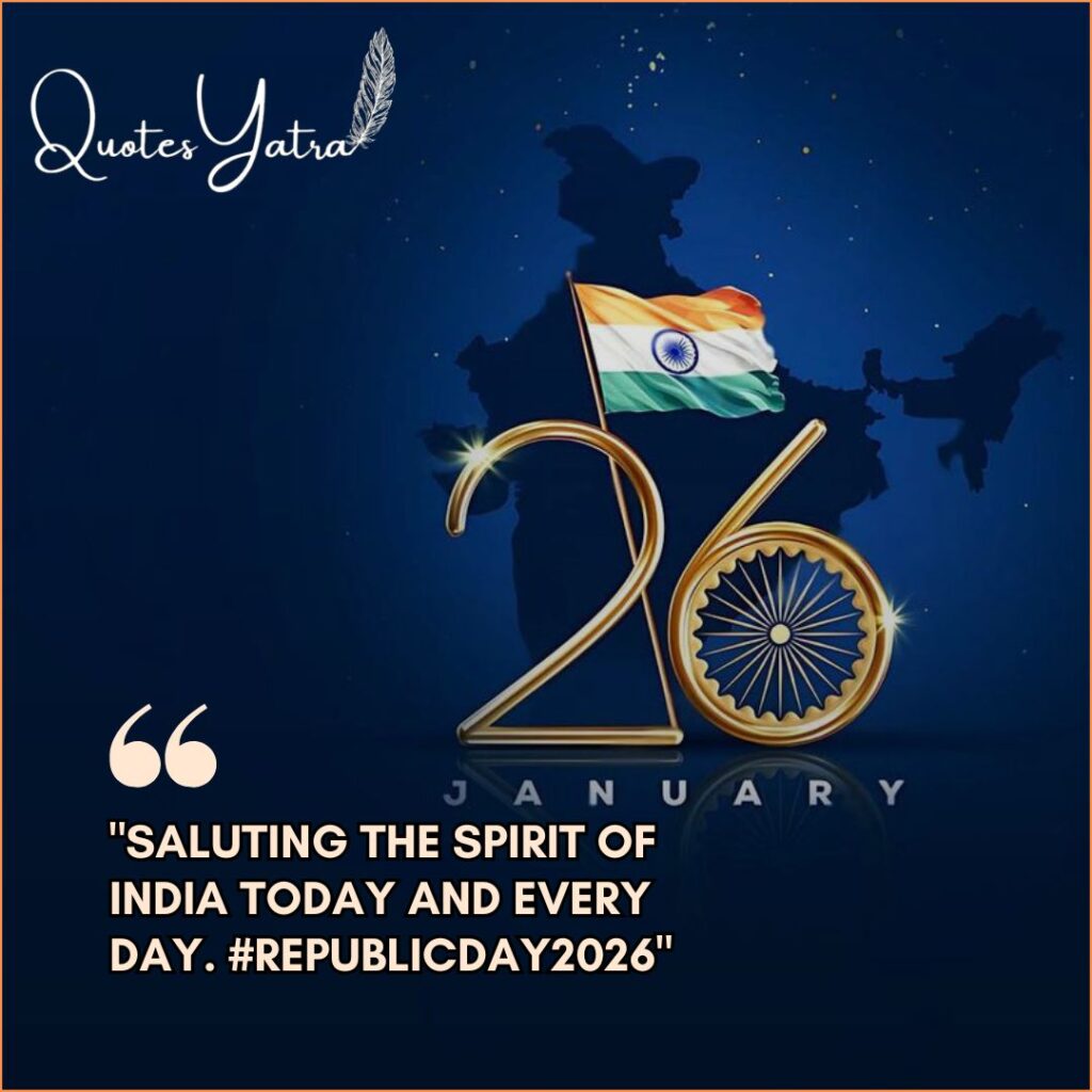 Republic Day 2026 Instagram Caption graphic with Map of India and gold 26th January typography.
