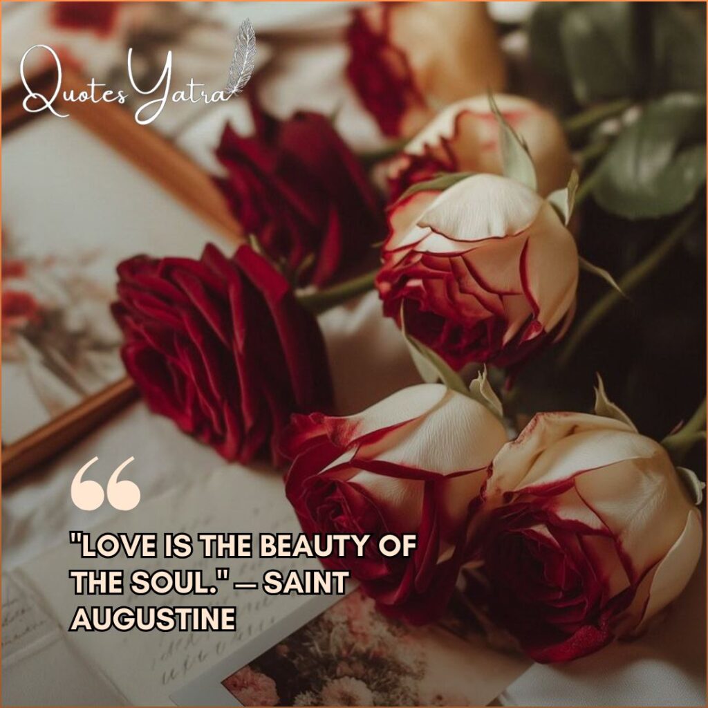One Line Love Quotes featuring red and white roses lying on vintage paper.