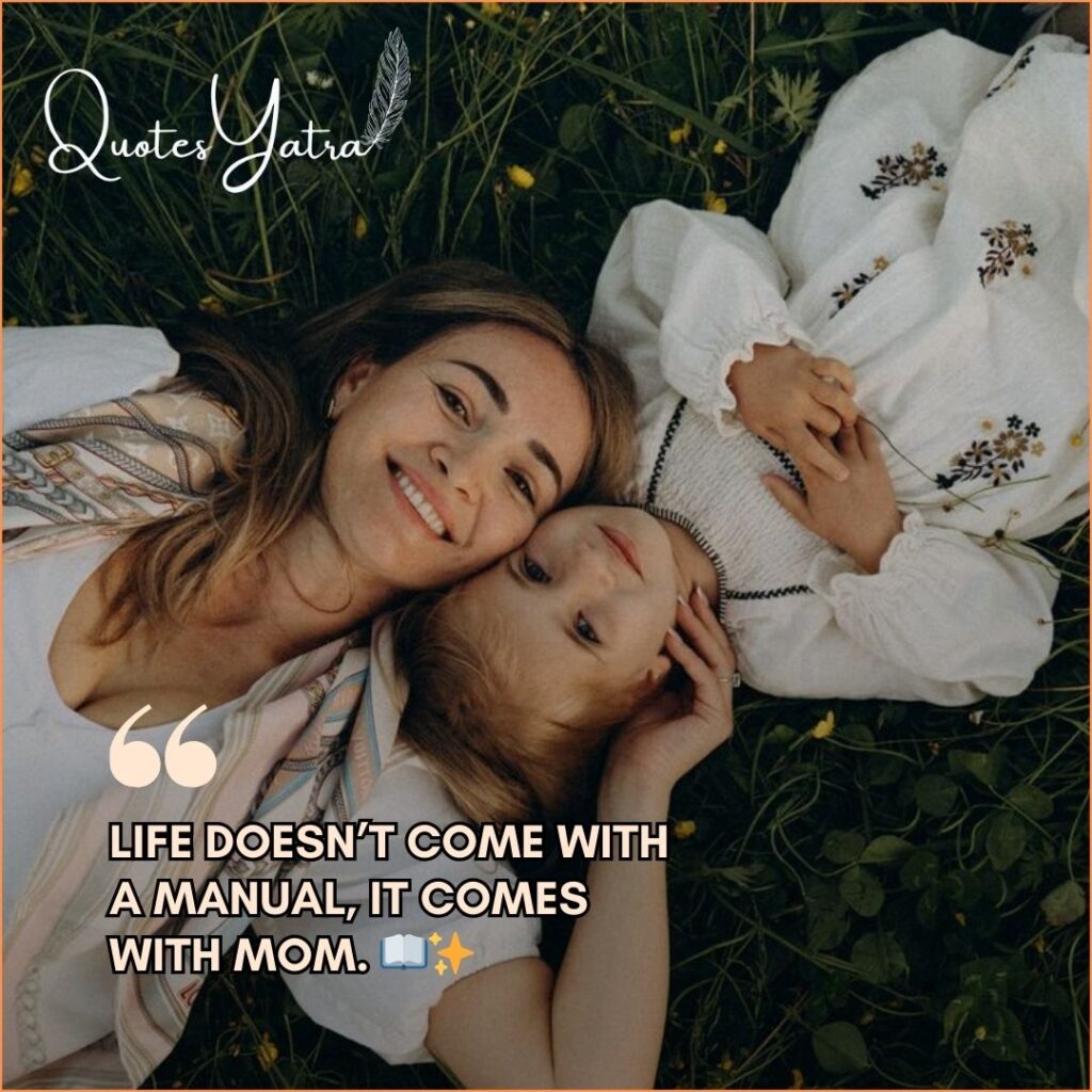 Mother and young daughter lying on grass together, smiling warmly, ideal for Daughters Quotes for Mother captions.