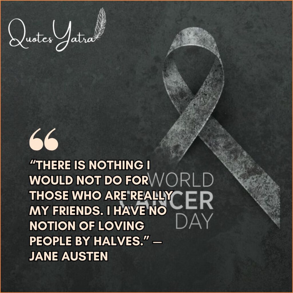 World Cancer Day quote image featuring lavender ribbon and survivor message of strength