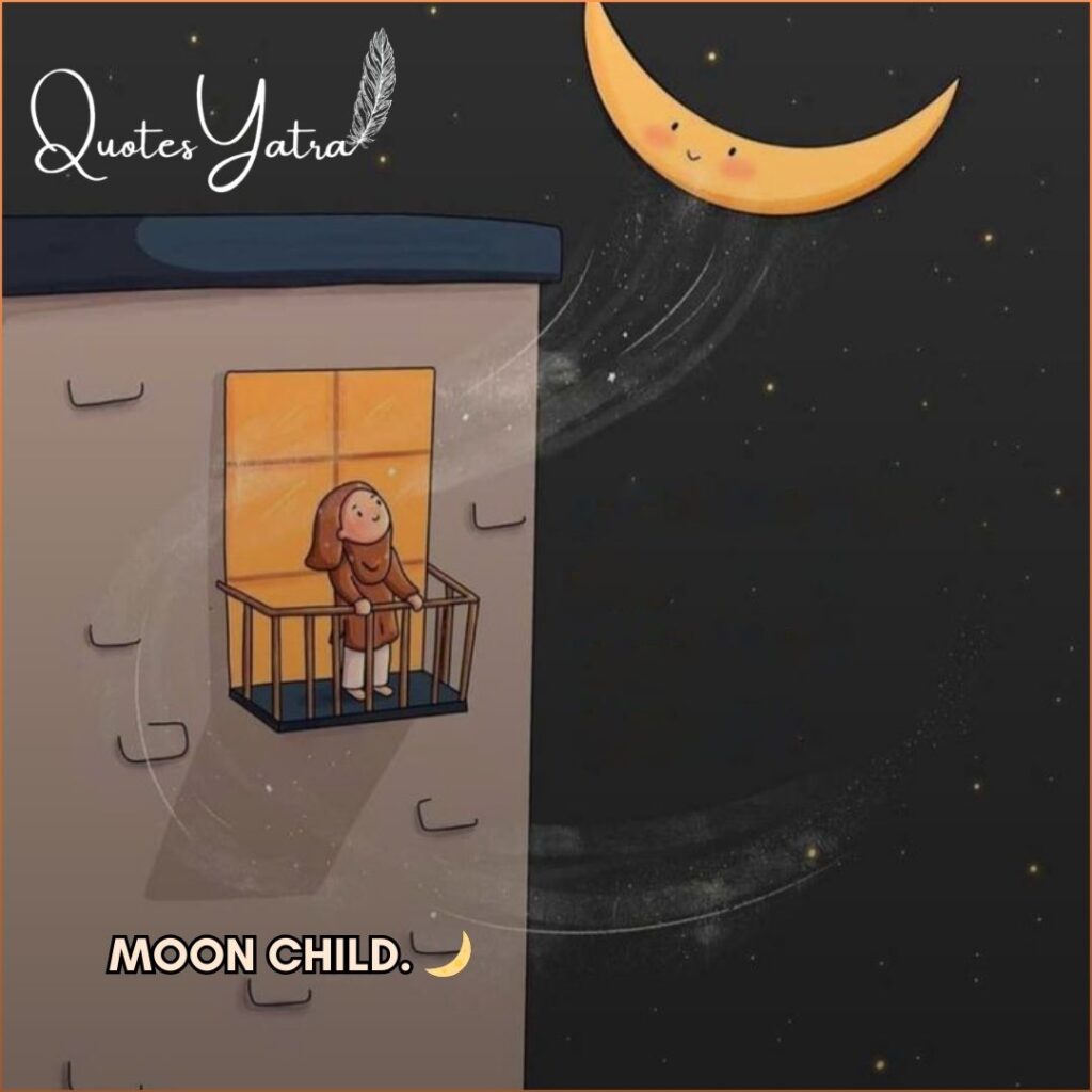Cute moon child Ramadan aesthetic illustration with night sky and balcony.