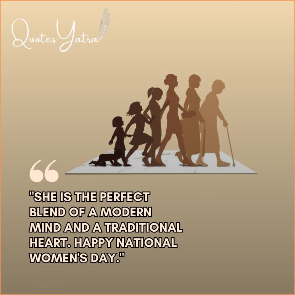 Captions on Indian womanhood illustration showing the journey from childhood to old age for Women's Day 2026.