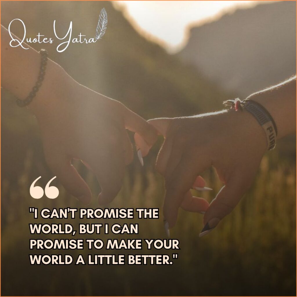 Silhouetted hands touching affectionately against a sunset background with a flirtatious promise quote.