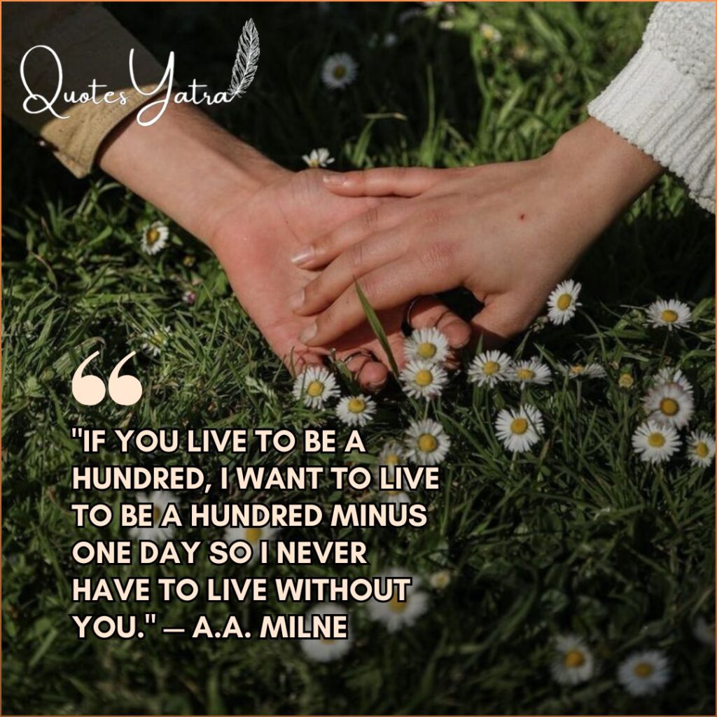Hands resting on grass with daisies, featuring a romantic movie-style promise quote.