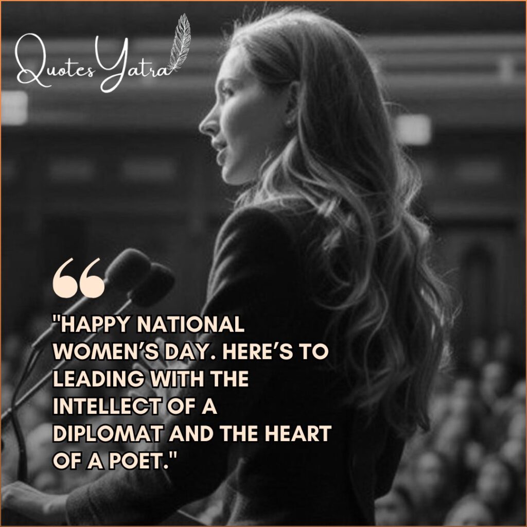 Corporate Women's Day wishes for employees and leadership featuring a professional woman speaking at a podium.