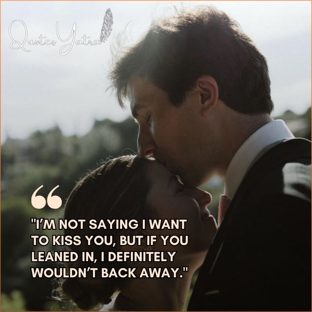Cute forehead kiss image with a flirty message about wanting to kiss a crush.