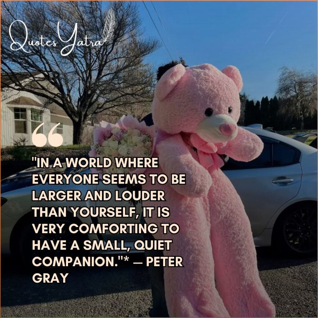 A person standing outdoors by a car holding a large pink teddy bear and a flower bouquet.