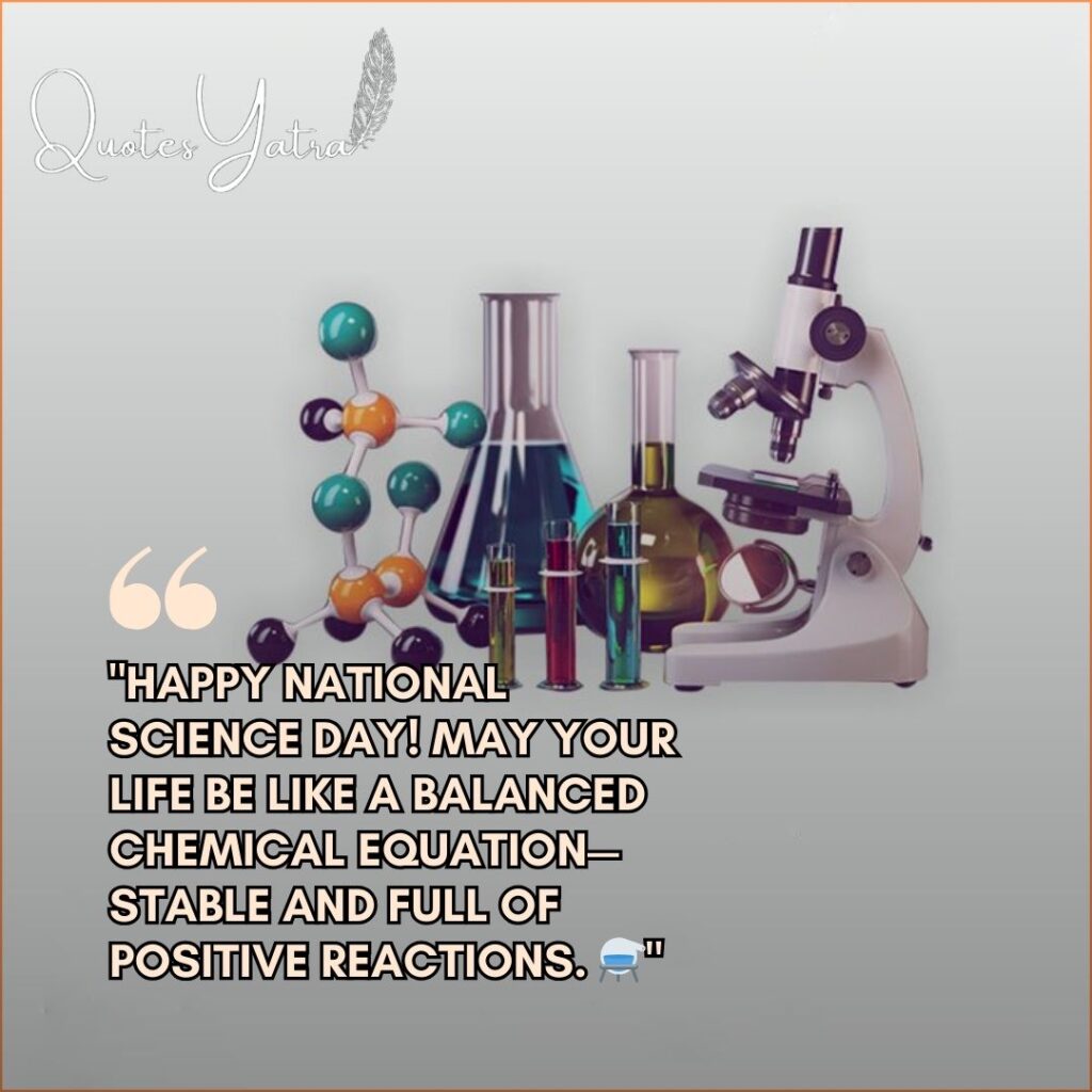 National Science Day Quotes for students featuring a microscope and chemistry set.