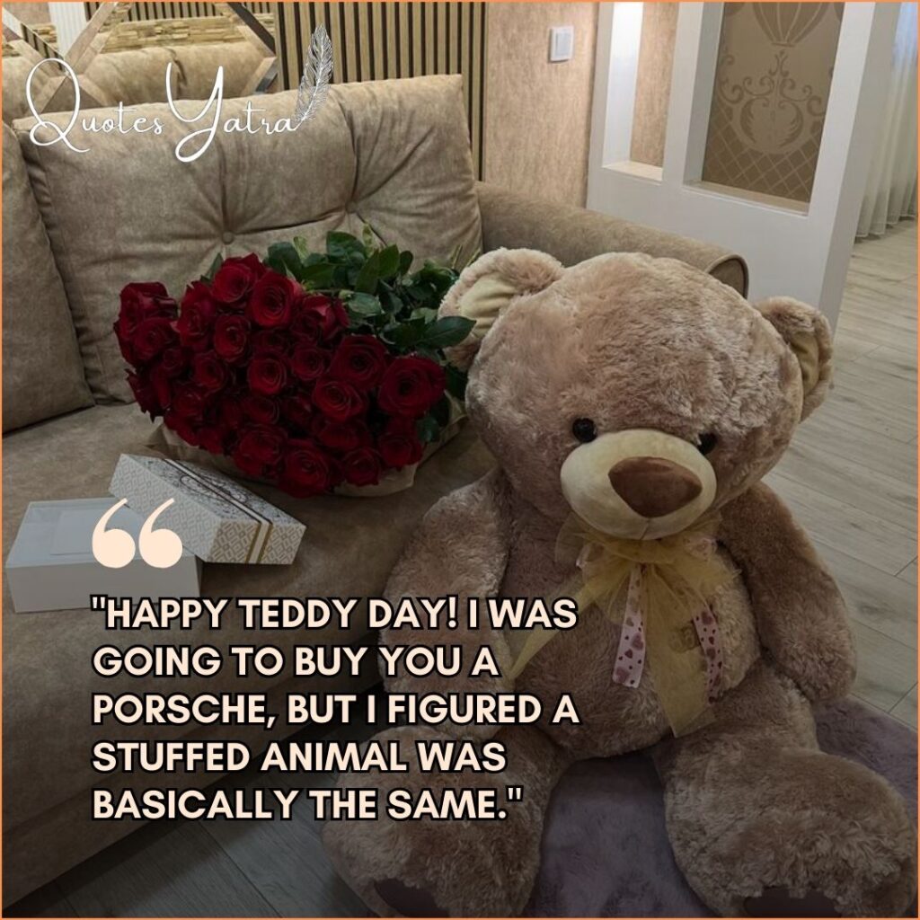 A brown stuffed bear sitting on a beige couch next to a bouquet of red roses and a gift box.