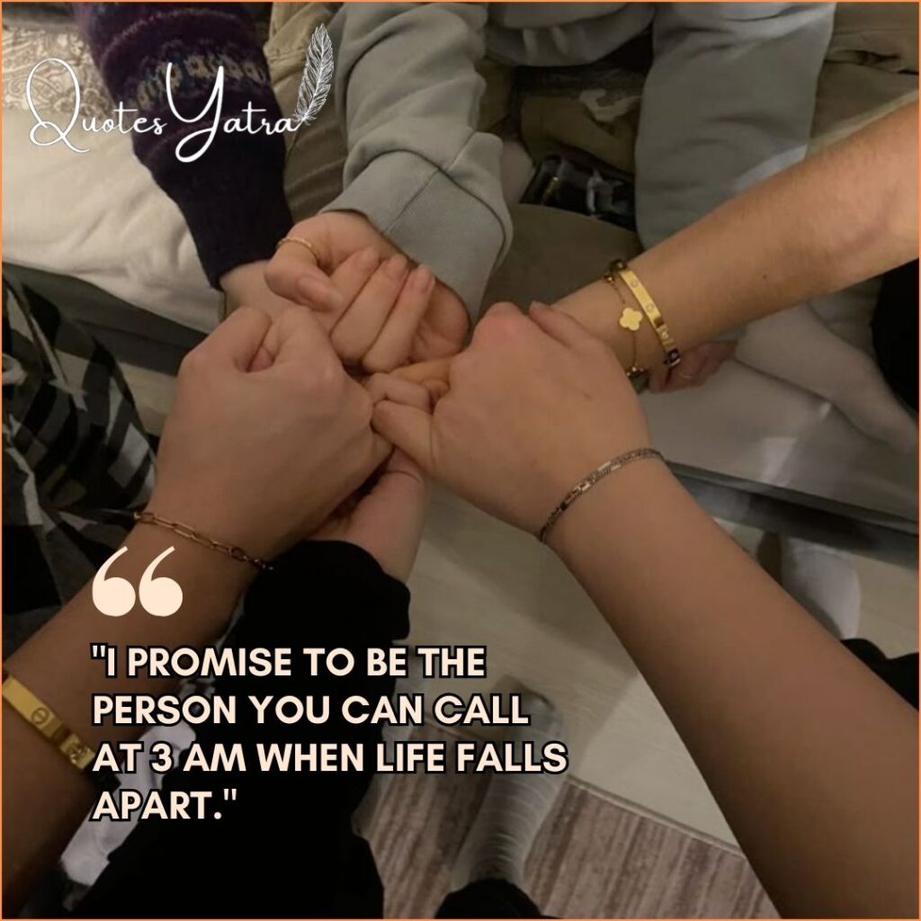 A group of friends bringing their fists together in a circle, symbolizing loyalty and support.