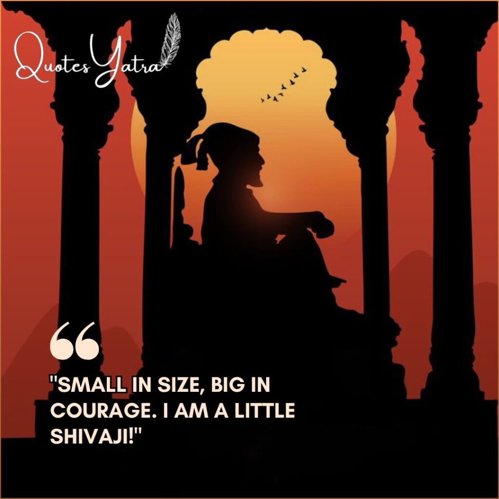 Silhouette of Shivaji Maharaj on a throne with inspiring Shivaji Jayanti Quotes for students and children.