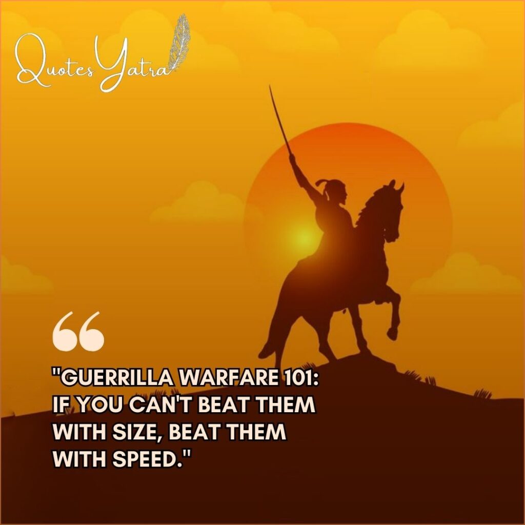 Golden hour silhouette of Shivaji Maharaj with leadership-focused Shivaji Jayanti Quotes about guerrilla warfare.