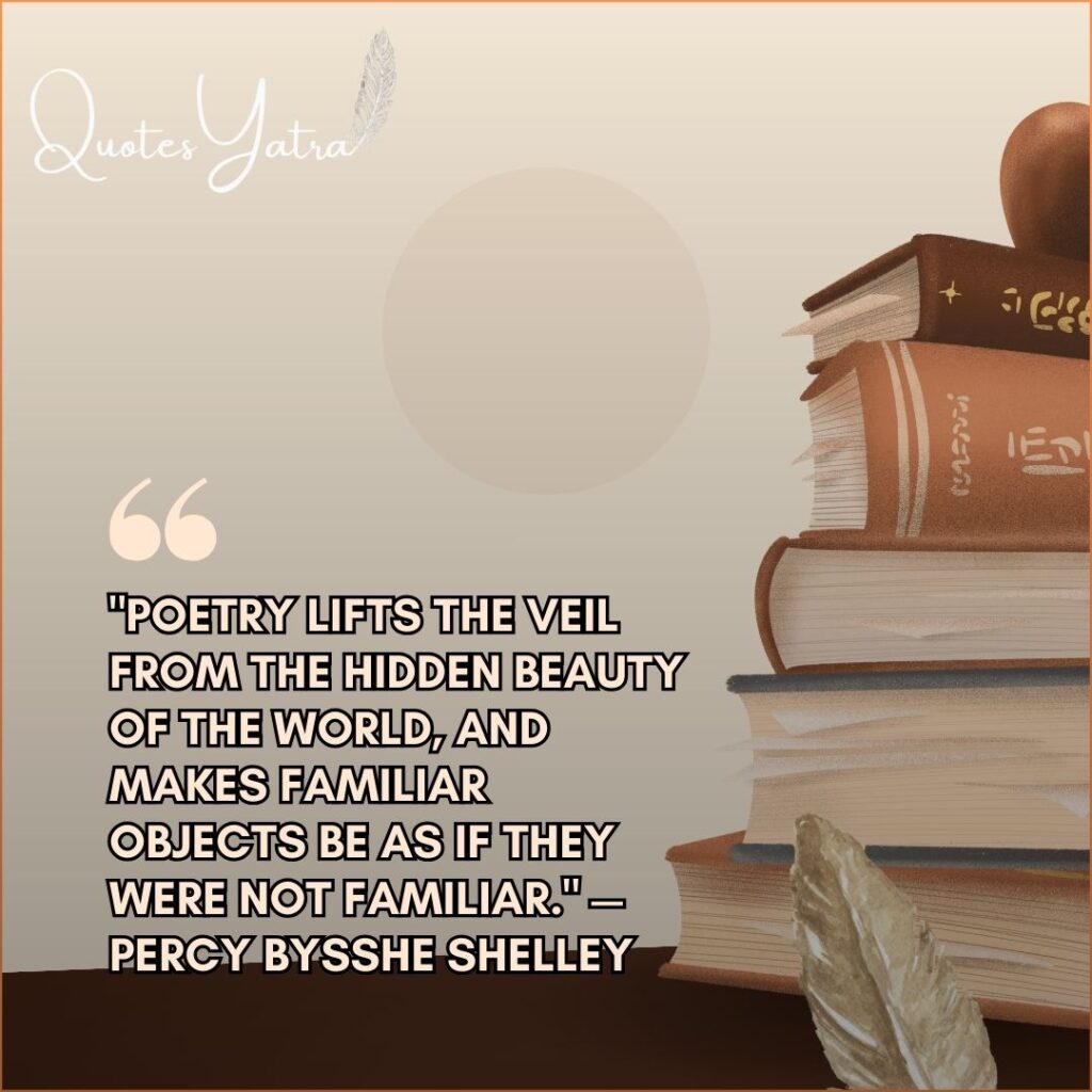 Stack of books illustration with Percy Bysshe Shelley poetry quote about beauty