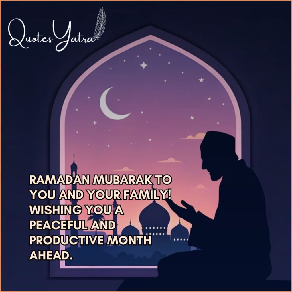 Elegant blue and gold geometric design with a professional "Ramadan Mubarak" greeting suitable for office use.