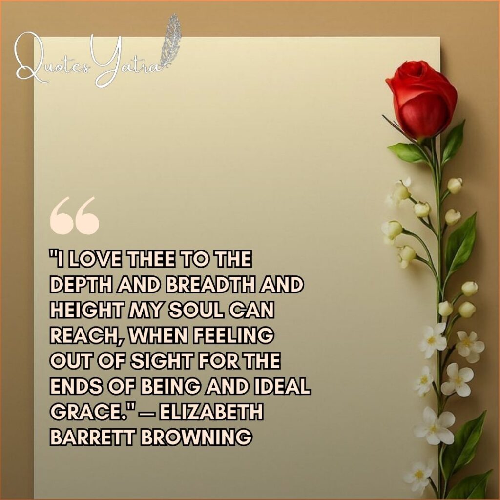 Red rose beside romantic Elizabeth Barrett Browning love poem quote