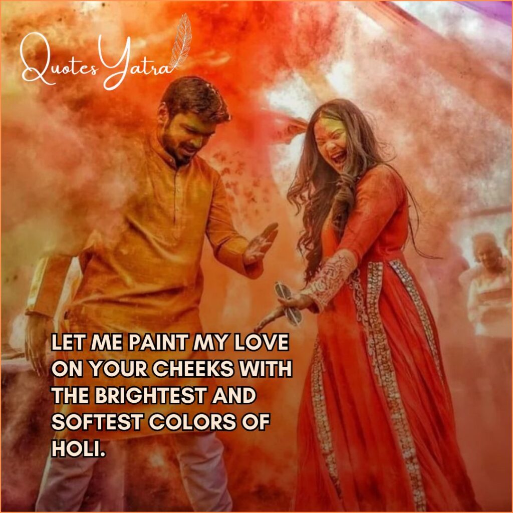 couple celebrating Holi together with colorful gulal powders