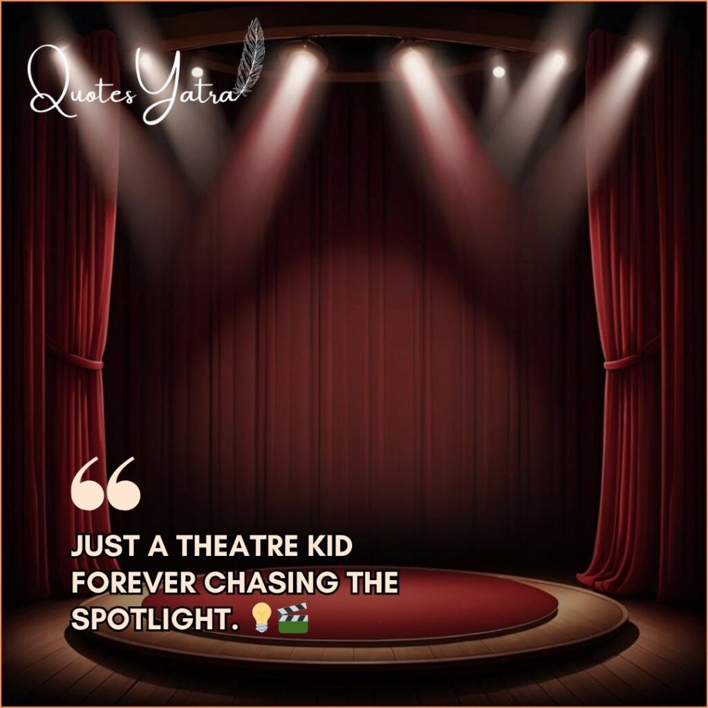 Theatre spotlight stage image with red curtains for World Theatre Day captions