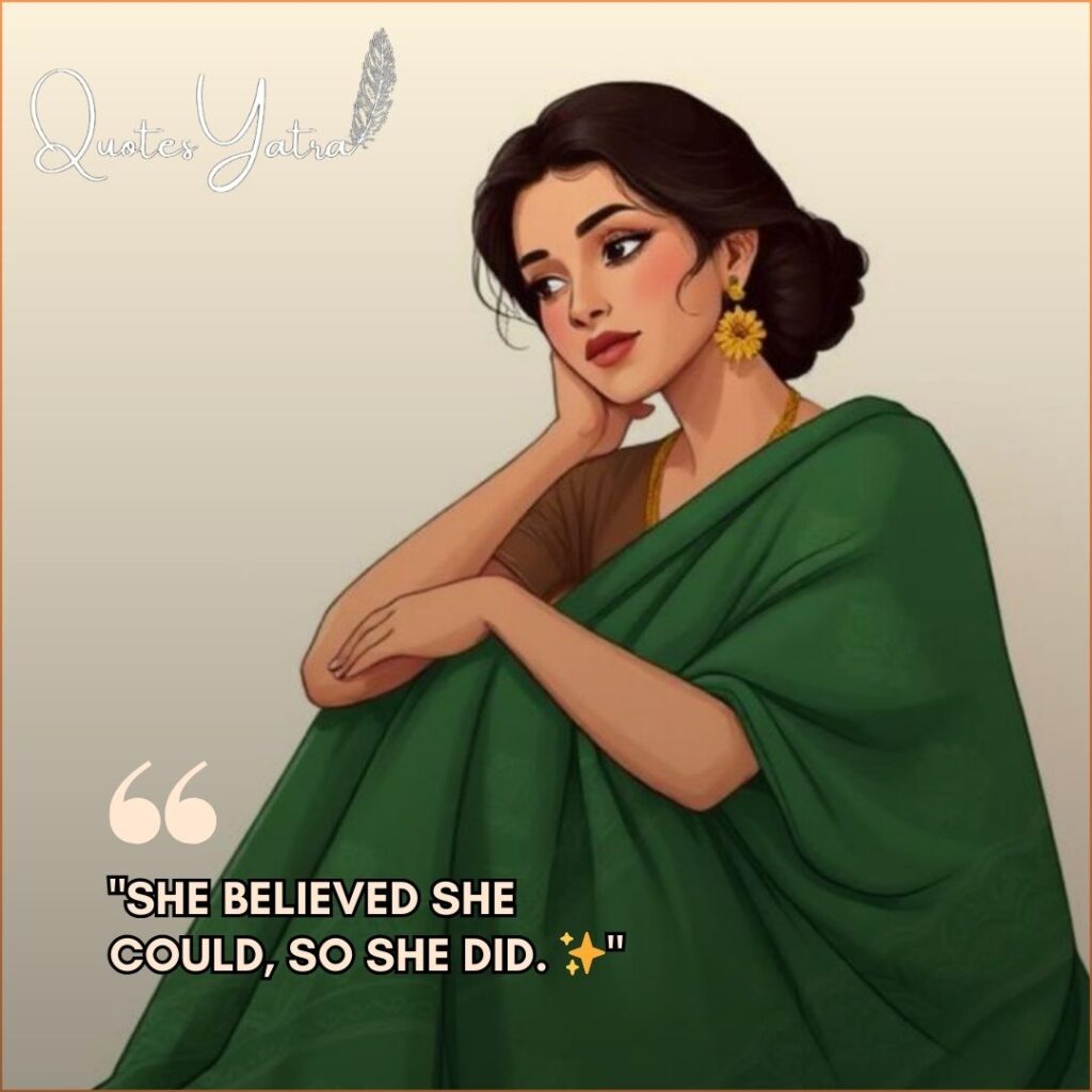 Short Women's Day status for WhatsApp featuring a beautiful Indian woman in a green saree.