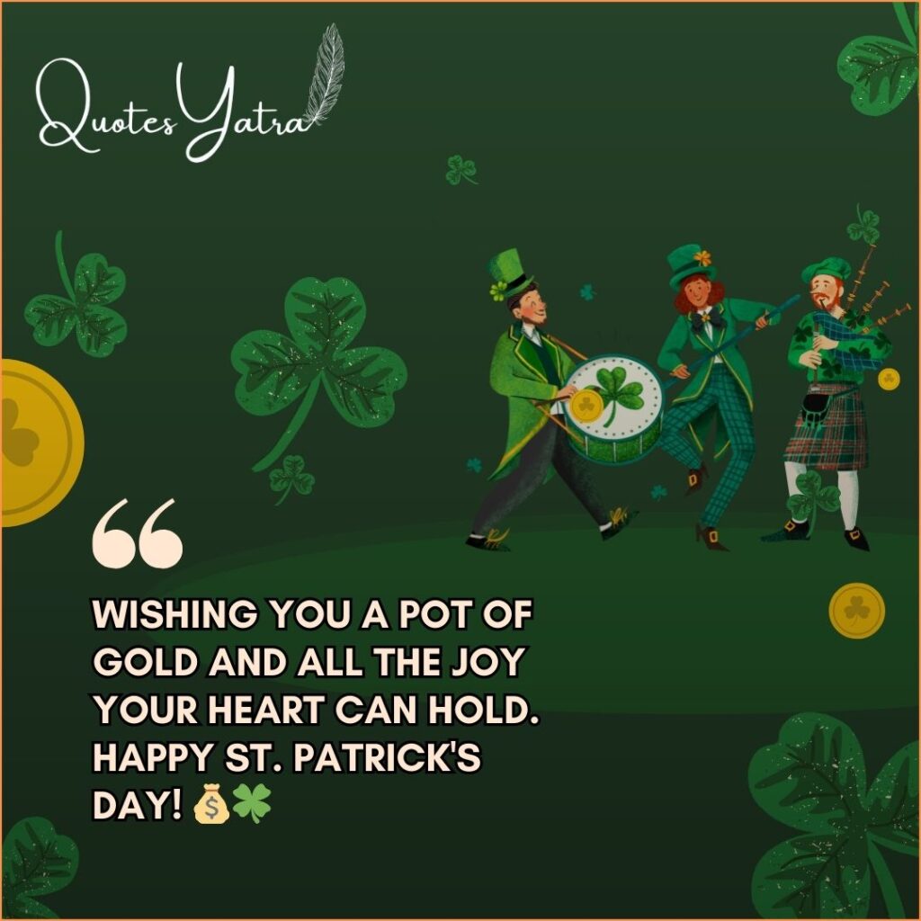 Illustration of pot of gold surrounded by clovers and festive confetti