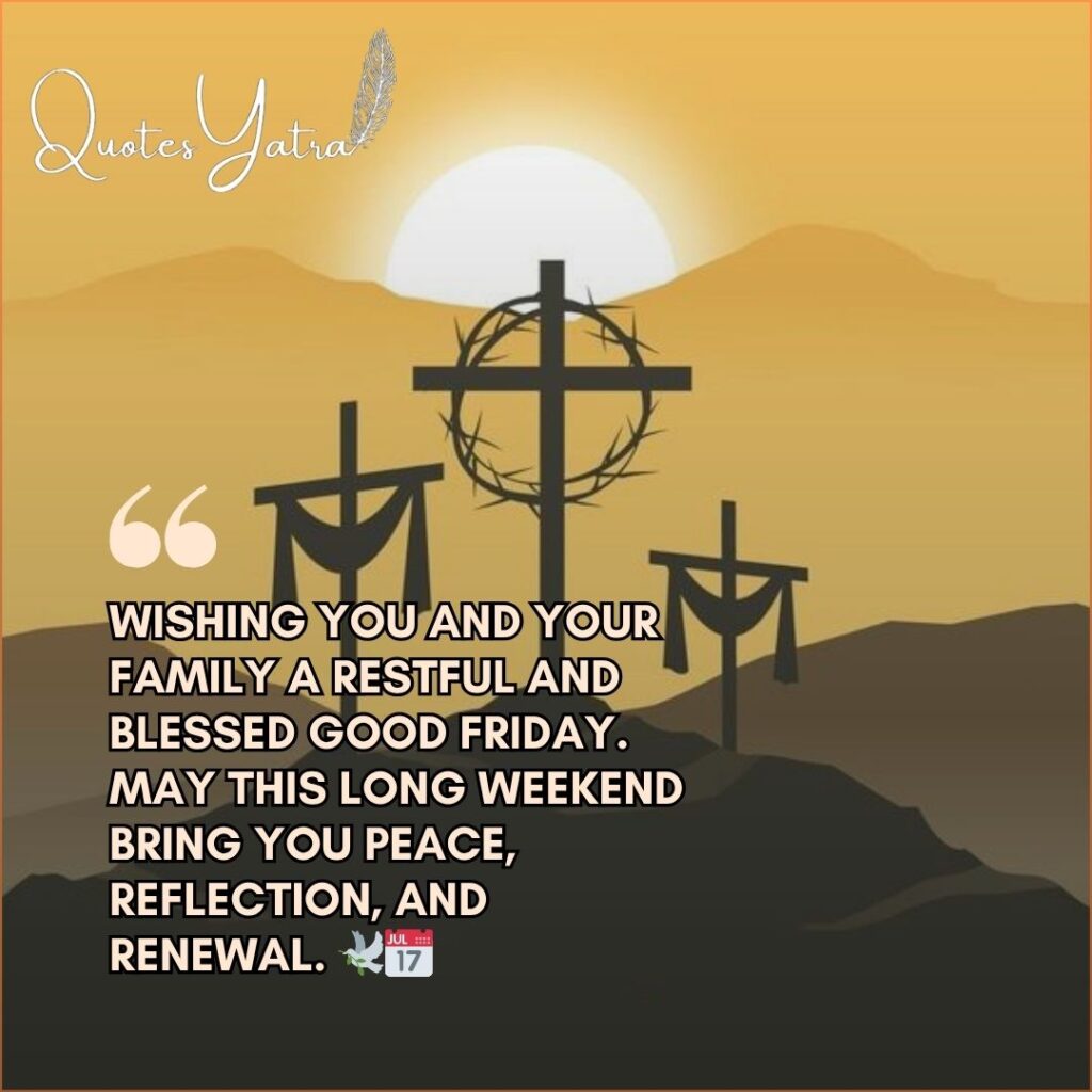 Three crosses at sunset symbolizing Good Friday reflection and peaceful blessings