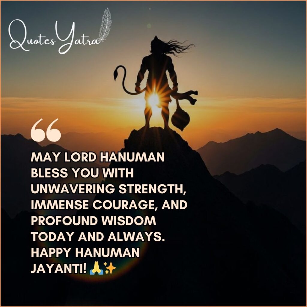 Silhouette of Lord Hanuman on a mountain peak during sunset with a wish for friends and colleagues.