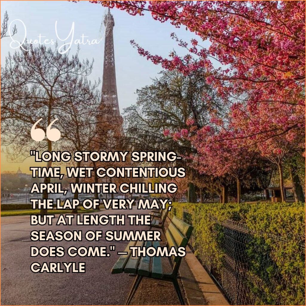 Inspirational April quote about new beginnings with colorful flowers on a city traffic signal, representing fresh spring energy.