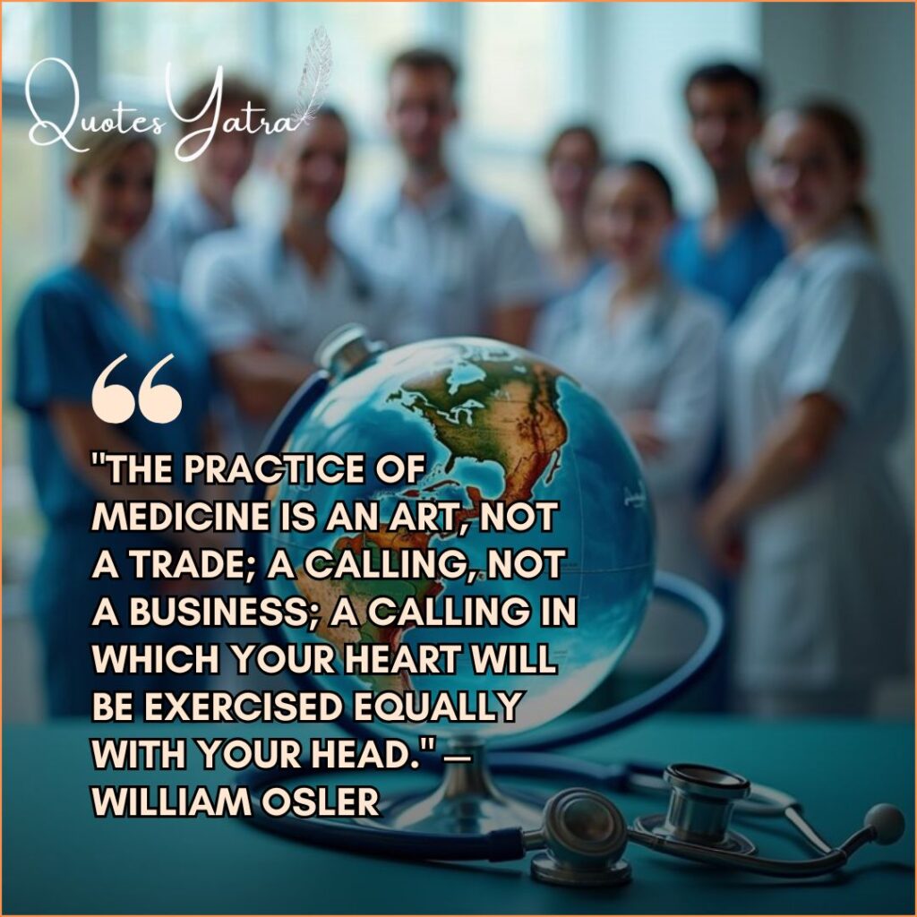 Healthcare professionals with globe and stethoscope representing medical care and compassion